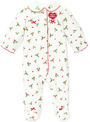 Little Me Baby Girls' Holiday Holly Velour Coverall