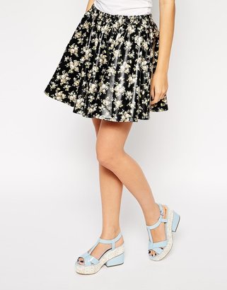 Dahlia Leather Look Skirt In Floral Print