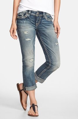 Silver Jeans Co. 'Suki' Curvy Fit Distressed Cuffed Capri Jeans (Indigo)