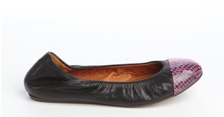 Lanvin Black Leather And Fuchsia Snakeskin Cap Toe Ballet Flats