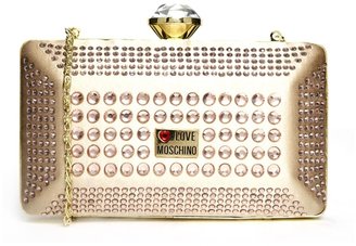 Love Moschino Crystal And Satin Box Clutch Bag - Beige