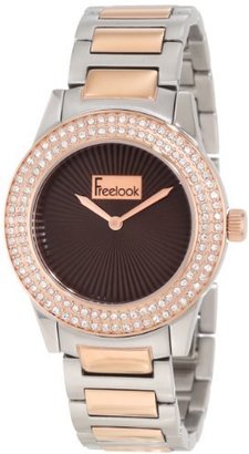 Freelook Women's HA5338RG-4B Silver/Rose Gold Band Brown Dial Swarovski Bezel Watch