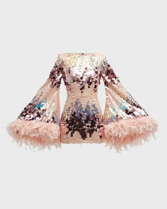 Bronx and Banco Sequin Feather-Trim Mini Dress