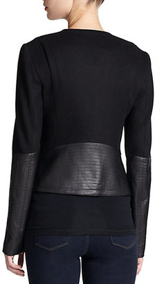 Theory Joean Leather-Paneled Knit Moto Jacket