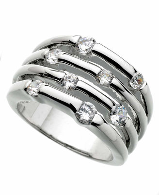 GUESS Ring, Silver-Tone Four Row Crystal