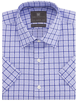 Marks and Spencer M&s Collection Performance Pure Cotton Short Sleeve Grid Checked Shirt