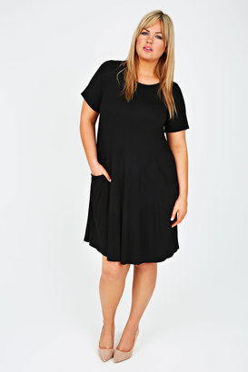Yours Clothing Black Swing Dress With Draped Pockets
