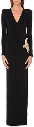 Balmain Crocodile-embellished stretch-crepe gown