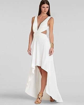 BCBGMAXAZRIA *NEW* White ANASTASIA Draped Crisscross-Fro nt Dress M $368 URF60A54
