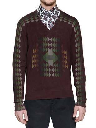 Etro Jacquard Wool Knit V Neck Sweater