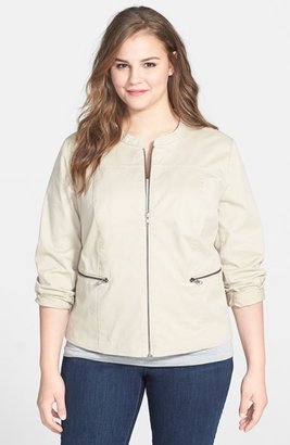 Sejour 'Megan' Front Zip Stretch Cotton Jacket (Plus Size)