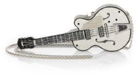 Judith Leiber White Falcon Swarovski Crystal Guitar Crossbody Bag