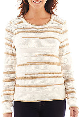 JCPenney a.n.a Long-Sleeve Space-Dyed Slub Sweater