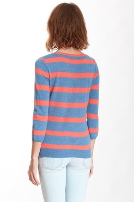 Autumn Cashmere 3/4 Length Sleeve Striped Cashmere Sweater
