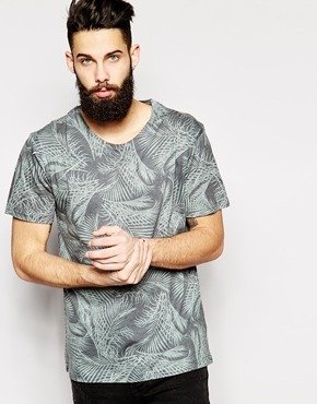Only & Sons T-Shirt With All Over Leaf Sublimation Print