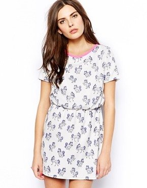 Lashes of London Unicorn Print Dress with Heart Cut-out - White