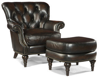 Palatial Furniture Hamilton Leather Arm Chair and Ottoman