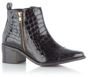 Faith Black patent leather mock croc mid ankle boots