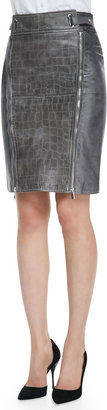 Bagatelle Croc-Embossed Leather Skirt