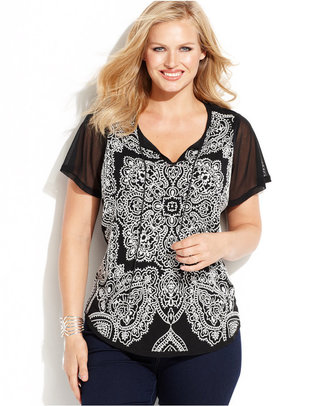 INC International Concepts Plus Size Embroidered Peasant Top