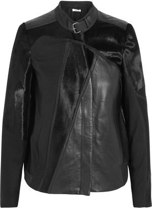Helmut Lang Paneled leather and calf hair biker jacket