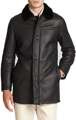 Ferragamo Leather & Lamb Shearling Coat
