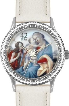 The P.S. Collection by Arjang and Co. Women's HY-1022S-CR "Madonna and Child with Young John The Baptist" Mother Of Pearl Dial Cream Leather Strap Watch