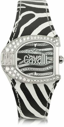 Just Cavalli Logo Jc 2H Silver Dial Black Strap Women's Watch