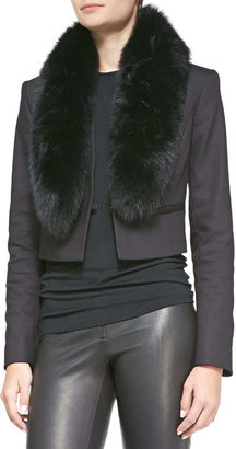 Alice + Olivia Ridley Straight Cropped Jacket with Fur Collar