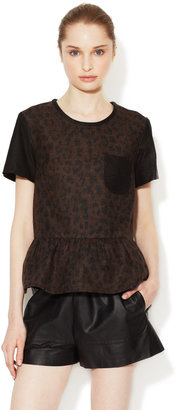 Sea Leopard Top with Leather Trim