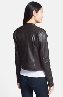Halogen Zip Detail Leather Moto Jacket (Regular & Petite)
