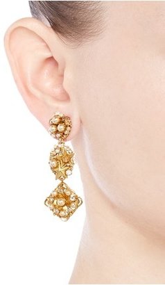 Nobrand Pearl and crystal diamond drop stud earrings