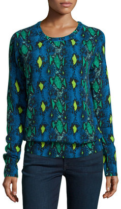 Equipment Cashmere Snake-Print Sweater, Blue Sapphire Multi