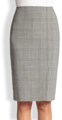 St. John Plaid Wool Pencil Skirt