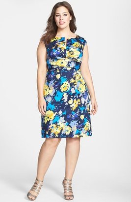 Donna Ricco Floral Print Cap Sleeve Sheath Dress (Plus Size)