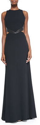 Alice + Olivia Adel Leather-Waist Cutout Gown