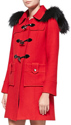 Milly Fox Fur-Trim Duffle Coat