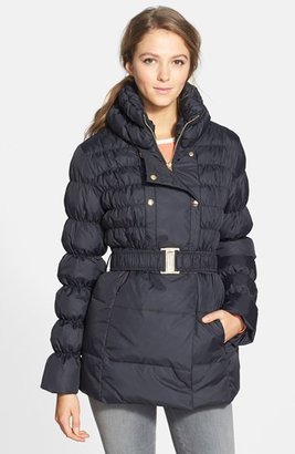 Via Spiga Belted Double Breasted Ruched & Quilted Coat