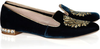 Miu Miu Embroidered velvet-covered leather loafers