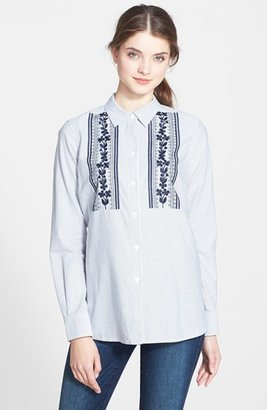 Foxcroft Embroidered Stripe Cotton Oxford Shirt