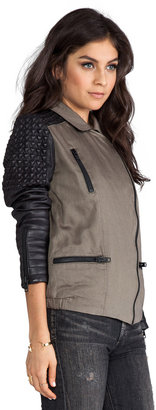 Maison Scotch Military Jacket with Leather Sleeves