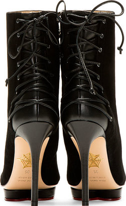 Charlotte Olympia Black Suede Lace-Up Deborah Ankle Boots