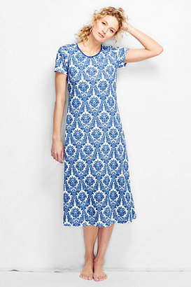 Lands' End Women's Petite Short Sleeve Cotton Print Midcalf Nightgown