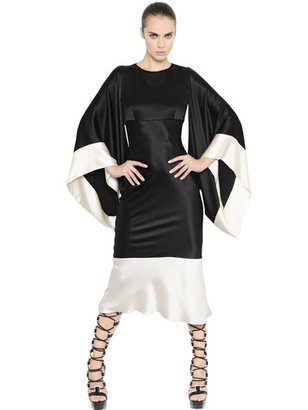 Alexander McQueen Fluid Silk Satin Dress W/ Kimono Sleeves