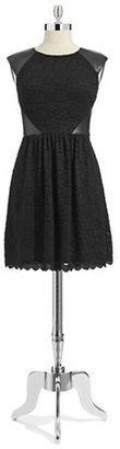Betsey Johnson Pleather and Lace Fit and Flare Dress-BLACK-10