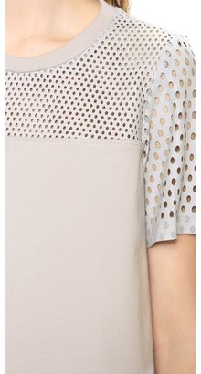 Rebecca Taylor Top with Perforated Leather Yoke