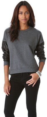 DKNY Leather Sleeve Pullover