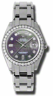 Rolex Day-Date Dark Mother Of Pearl Diamond Dial Platinum Automatic Men's Watch