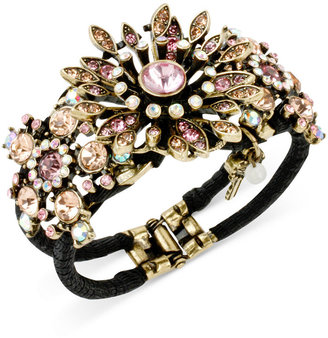 Betsey Johnson Gold-Tone Crystal Flower Hinged Bangle Bracelet