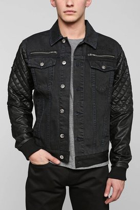 Urban Outfitters Black Apple Bushwick Faux-Leather-Sleeve Denim Jacket